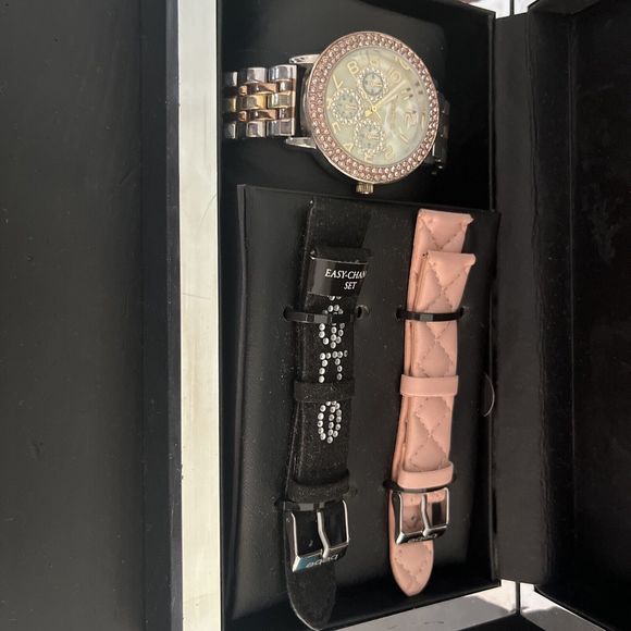 Bebe Rose Gold Rhinestone Watch  Gift Set with 2 Watch Bands - Picture 2 of 5
